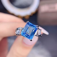 meibapj rectangle natural blue topaz ring for women real 925 sterling silver fine wedding jewelry