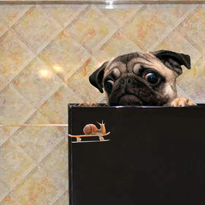 

3D Pug Dogs Watch Snail Car Sticker Cartoon Car Styling Wall Home Glass Window Door Laptop Truck Vinyl Decals