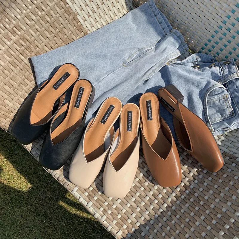 2020 дизайнерские женские туфли без задника летние модные с квадратным носком на