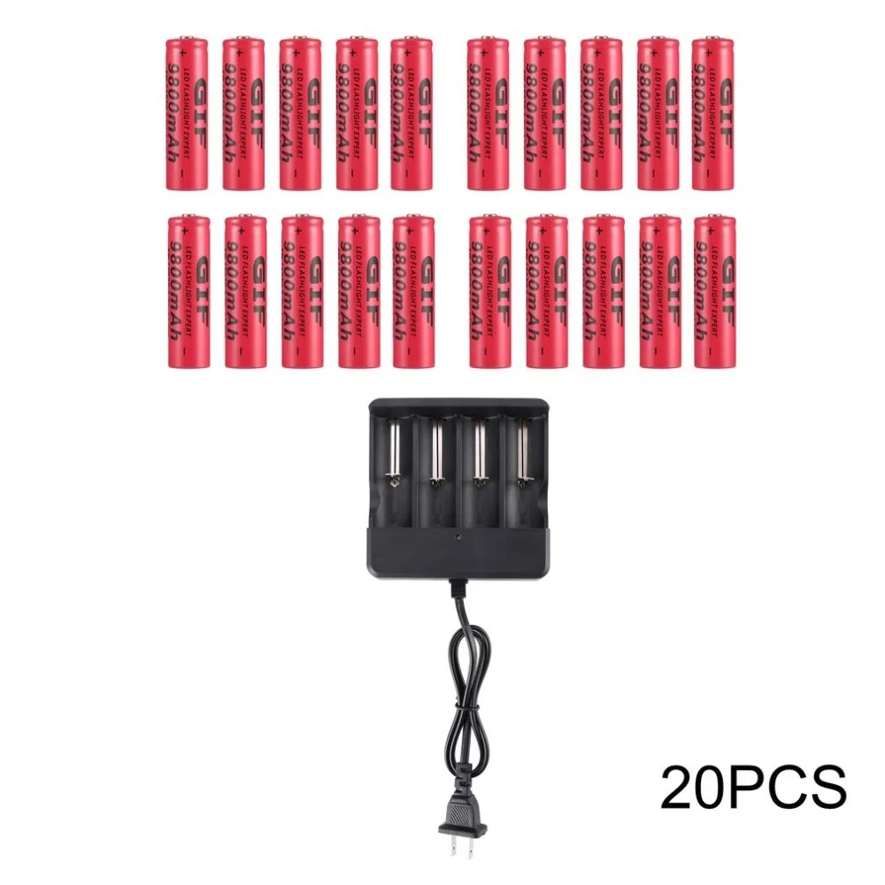 20 шт TR 18650 3,7 V 9800mAh емкость литий-ионная аккумуляторная батарея с двойным/четырьмя зарядным устройством для светодиодный фонарик батареи Прямая поставка