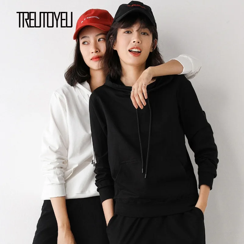 

Treutoyeu 100% худи из хлопкового флиса толстовка однотонные Толстовки с капюшоном Женская Повседневная базовый джемпер пуловер куртка 2020 зимние...