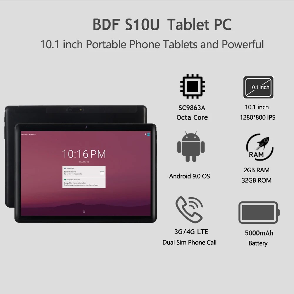 BDF Pro планшет экран 10 1 дюймов Android 9 0 2 ГБ/32 ГБ Восьмиядерный | Компьютеры и офис
