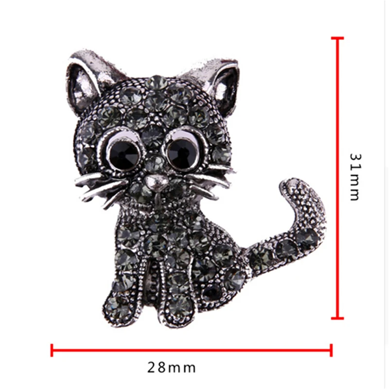 

Cute Black Small Cat Brooches for Women Accessories Vintage Rhinestone Brooch Pins Badge Children's Gifts Animal Alloy Trendy
