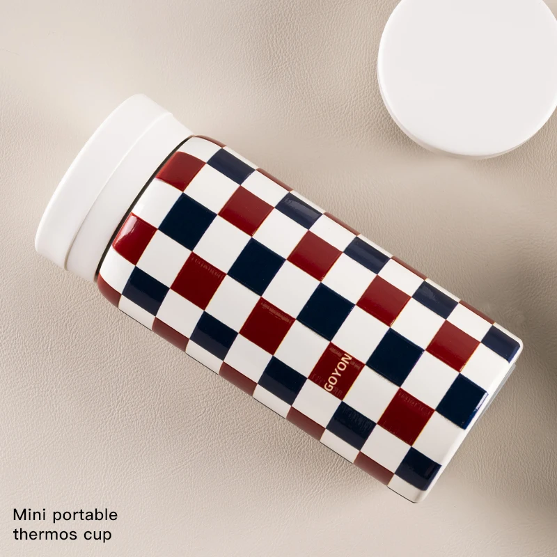 

Red and Blue Checkerboard Luxury Coffee Thermos Portable Stainless Steel Thermal Mug Garrafa Termica Coffee Mugs Creative Gift