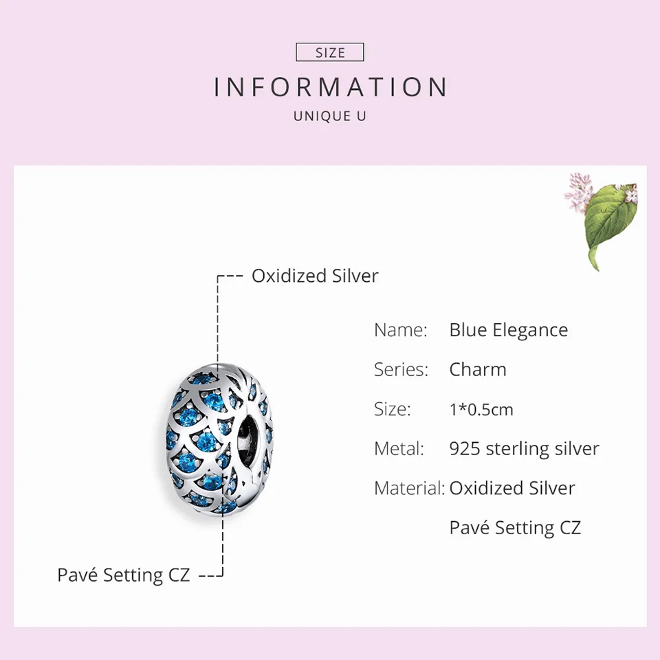 Wostu 925 Sterling Silver Charm&ampBead Jewelry Blue Clip Stopper Charm for Original Bracelet Making Fashion FIC1513 | Украшения и