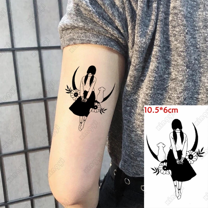 Водостойкая Временная тату-наклейка Старая школьная юбка девушка Луна маленький