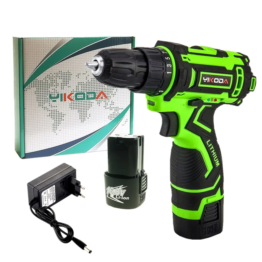 168V-SET2 YIKODA 16,8 в электрическая дрель перезаряжаемая литиевая батарея Parafusadeira Беспроводная двойная высокоскоростная Беспроводная дрель DIY электроинструменты - Цвет: 168V-SET2