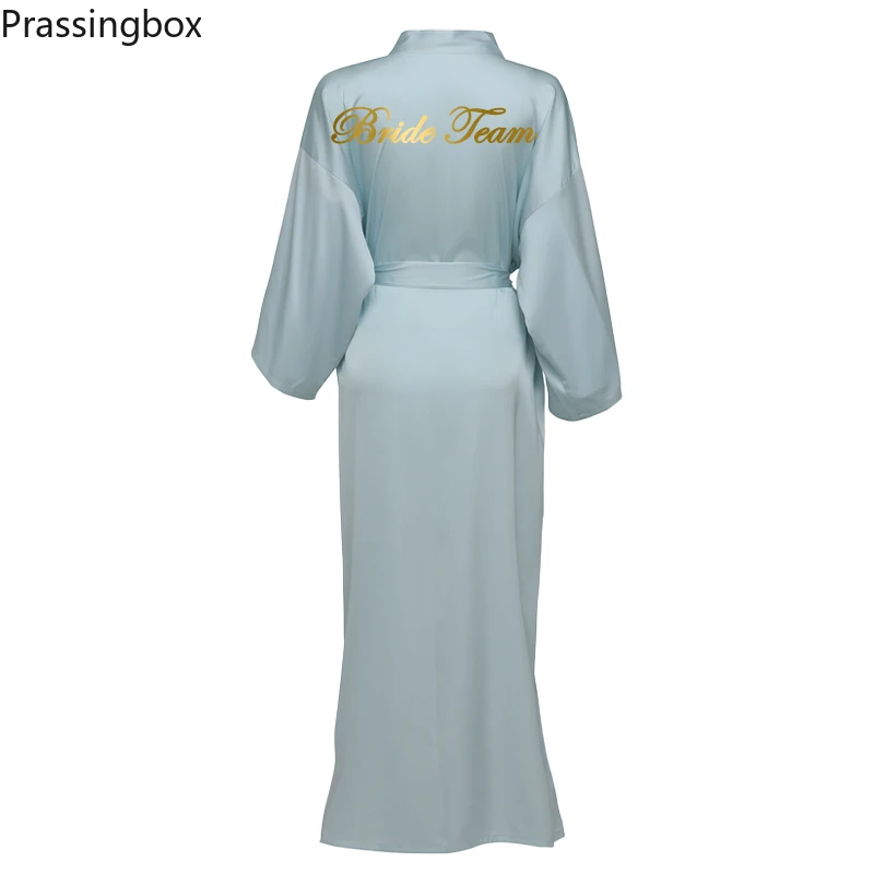 Silk Satin Long  Robes Long Sleeve Light  Blue Custom Bridesmaid Robes Bride Robe Women Long Wedding Bathrobe and Homewear