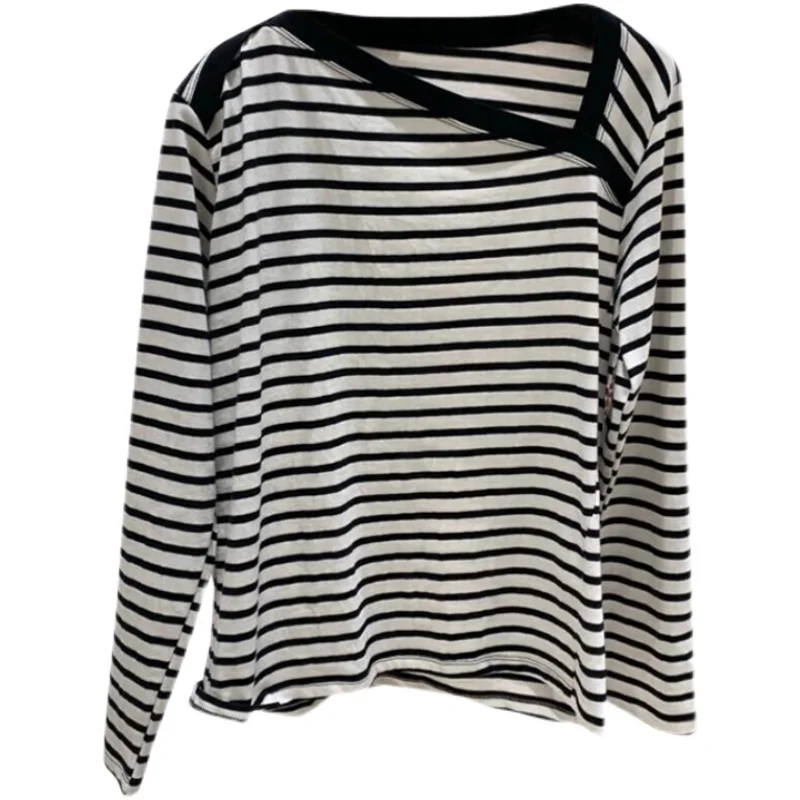 

Korean Dongdaemun 2021 Spring New Western Style Fashion Striped Long Sleeves T-shirt Women's Loose Ins Trendy All-Matching Top