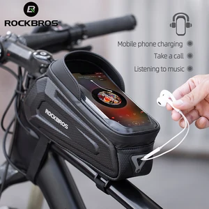 rockbros waterproof bicycle bag 1 7l top tube handlebar bag 6 8 touch screen hard shell bike phone bag bicycle accessoriess free global shipping