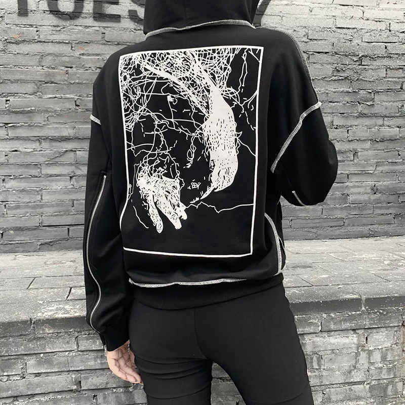 

Black Hoodie 90s Clothes Vintage style Harajuku 2021 Spring Fashion Streetwear Women Clothing Loose Designer Pullover Sweat Tops