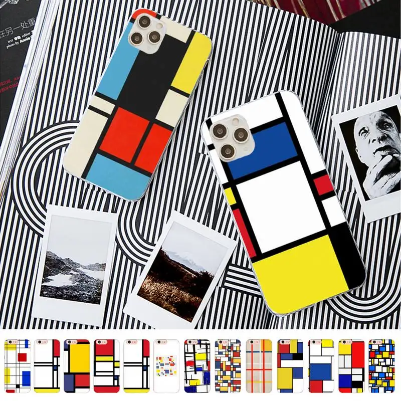 

Mondrian grid grid Art Phone Case for iPhone 13 11 12 pro XS MAX 8 7 6 6S Plus X 5S SE 2020 XR case