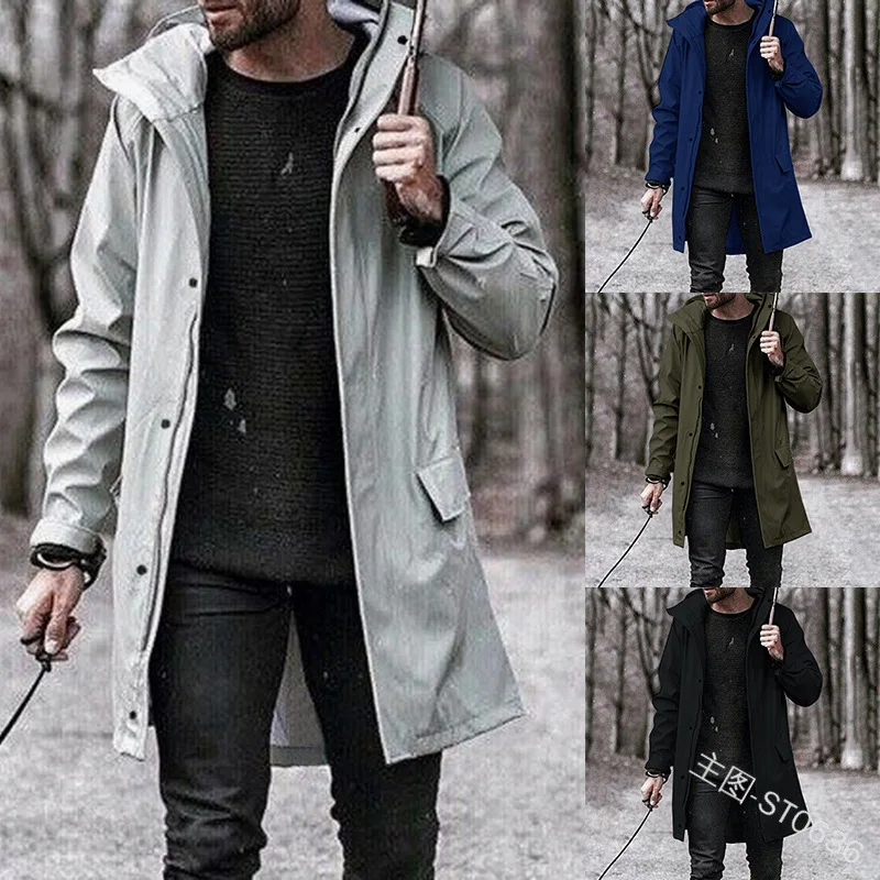 

Lugentolo TrenchCoat Men Plus Size Slim Long Jackets Hooded Zipper Lapel England Style Men Clothing