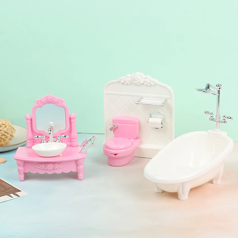 

New Hot！Dollhouse Miniature Simulation Bathtub Wash Basin Toilet Matching Model Children Girl Toys