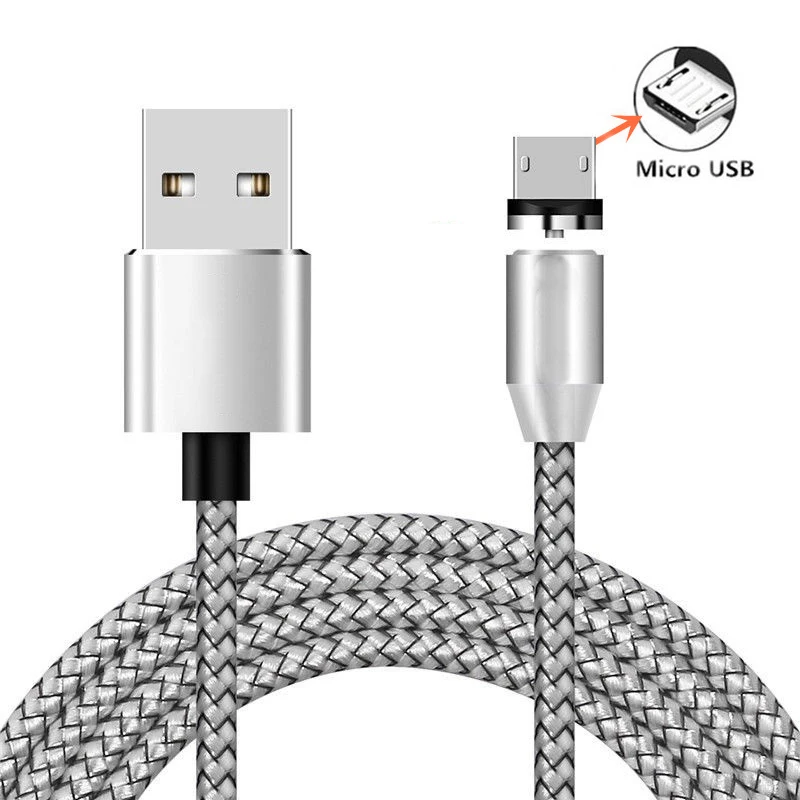 Магнитный usb-кабель type C Micro usb для samsung J3 J5 J7 Redmi 7 huawei P20 P30 LG alcatel Oukitel C8 QC 3,0 зарядное устройство для быстрой зарядки - Цвет: Micro Cable Silver