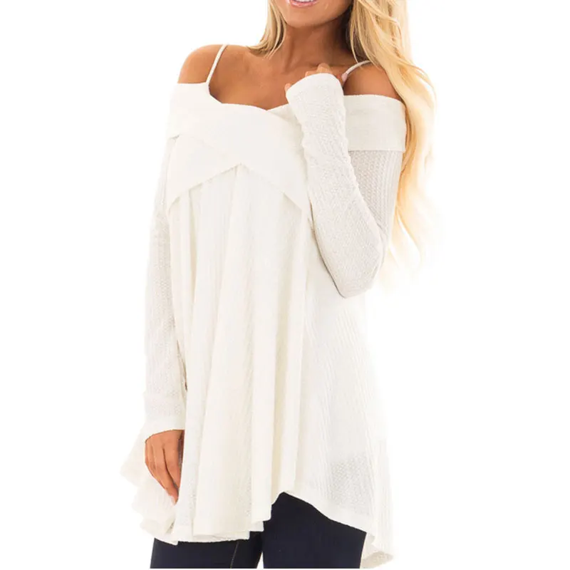2019 Autumn Off Shoulder Sweater Ladies Long Women Winter Pullover Loose Dress Female Knitted | Женская одежда
