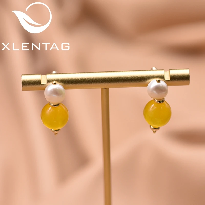 

Xlenag Natural Freshwater Pearl Round Yellow Handmade Earrings Girls Gift Personality Simple Pendant Earrings Jewelry GE0964C
