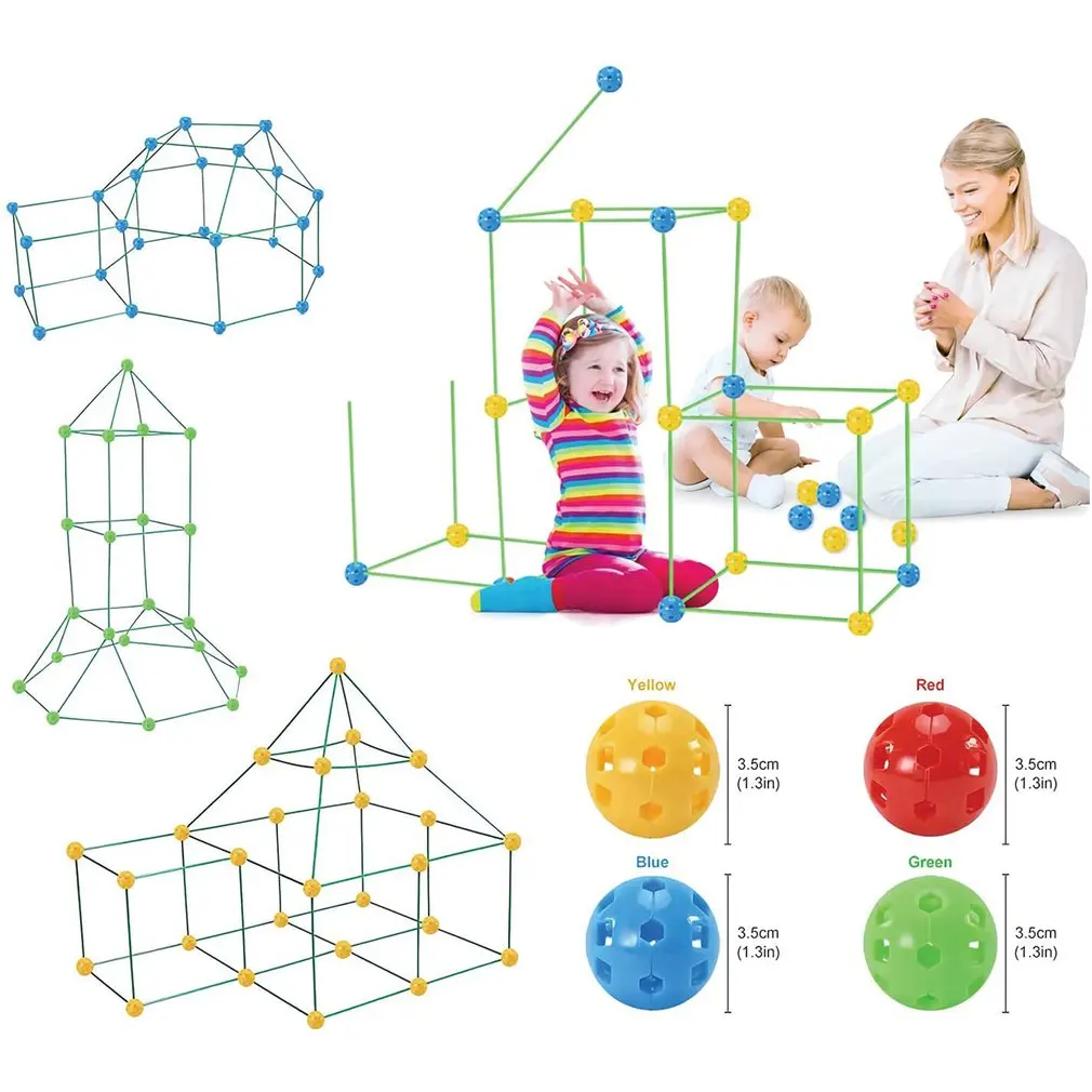 Kit de construcci&oacute;n de Casa de fortaleza m&aacute;gica para ni&ntilde;os, set de 72 bolas, 102 palos, regalo creativo, juguetes de aprendizaje-5