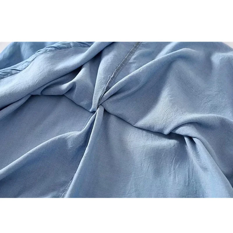 

loose waist frill women's jeans spring summer long midi silk cotton denim ladies'skirts