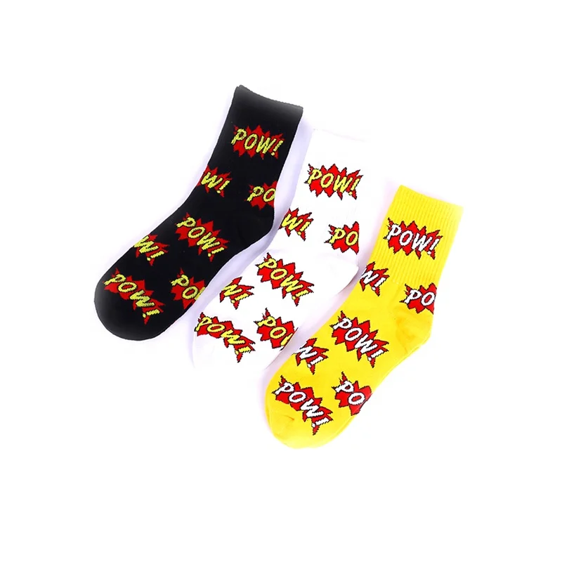 

Street Fashon Solid with Bright Color Power Sport Skateboard Yellow Men Women Custom Mid Calf Socks
