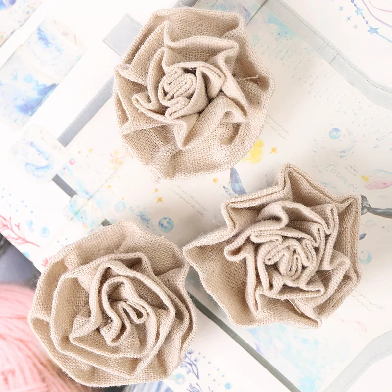 2 шт., натуральная джутовая Мешковина, конопляные розы, цветы 5 см для одежды, шляпы, декор обуви, аксессуары, сделай сам, ткань для рукоделия
