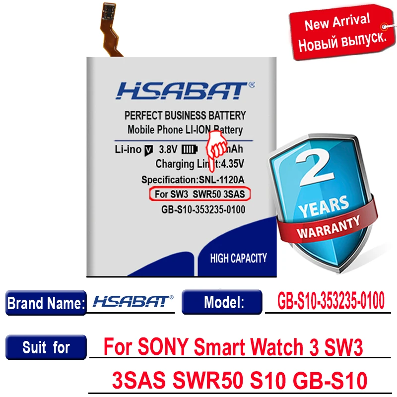 HSABAT 800 мАч GB S10 353235 0100 батареи для SONY SmartWatch 3 SW3 3SAS SWR50 батарея хорошего