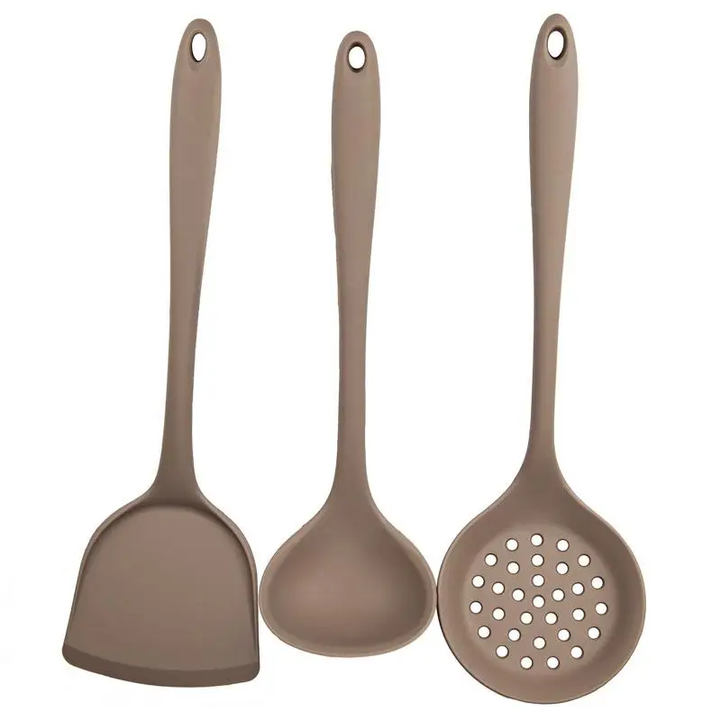 Silicone Kitchen Utensil Non-Stick Champagne Color Cooking Spatula Soup Spoon Ladle Home Dinner Tableware |