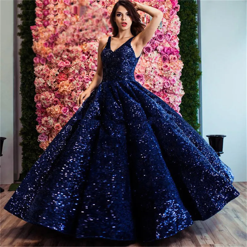 Синие мусульманские Вечерние платья бальное платье с V образным вырезом