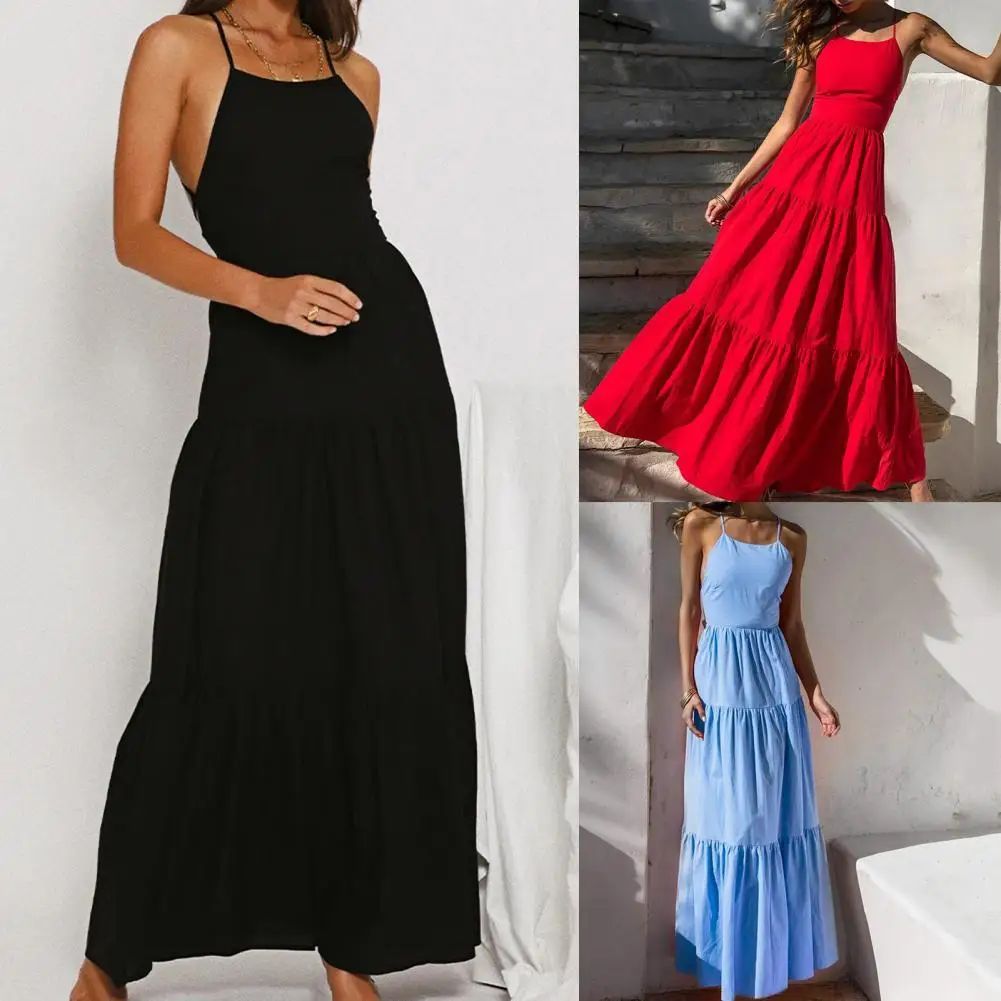 

Breathable Stylish Ruffle Hem Summer Long Dress Sundress Maxi Dress Ruffle Hem for Cocktail