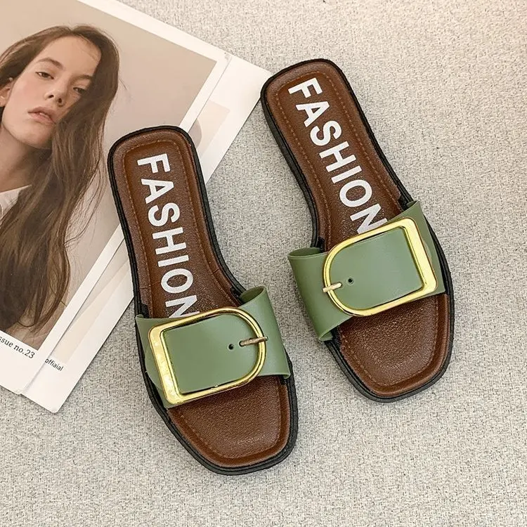 

Shoes Slippers Casual Slides Low Slipers Women Luxury 2021 Flat PU Fashion Rome Hoof Heels Scandals Rubber Fabric Basic Shoes La