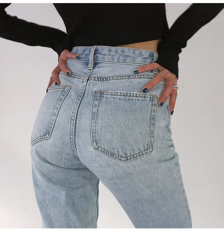 

2021 High Waist Loose Comfortable Jeans For Women Plus Size Fashionable Casual Straight Pants Mom Jeans Washed Boyfriend Jeans