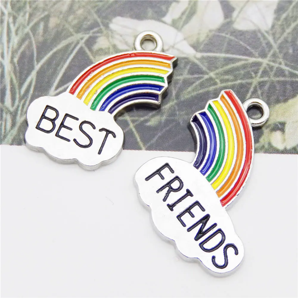 Новые эмалевые радужные подвески 2 шт. металлические с надписью Best Friends для