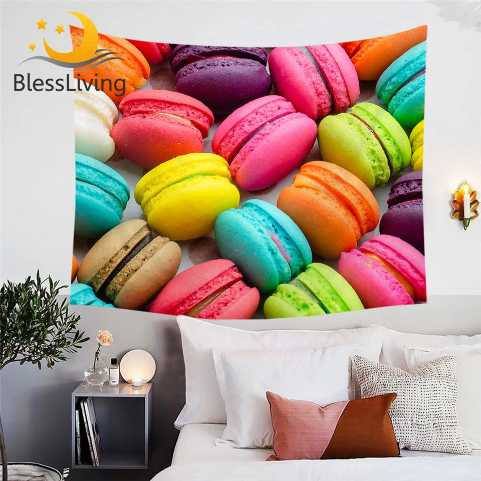 

BlessLiving French Macaron Tapestry Colorful Wall Carpet 3D Print tapisserie Dessert Food Decorative Wall Hanging Drop Ship