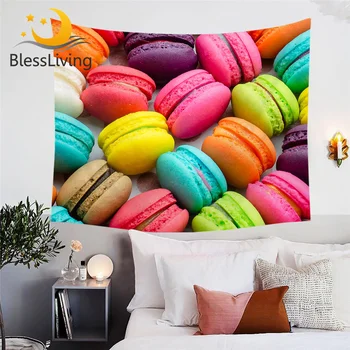 BlessLiving French Macaron Tapestry Colorful Wall Carpet 3D Print tapisserie Dessert Food Decorative Wall Hanging Drop Ship 1