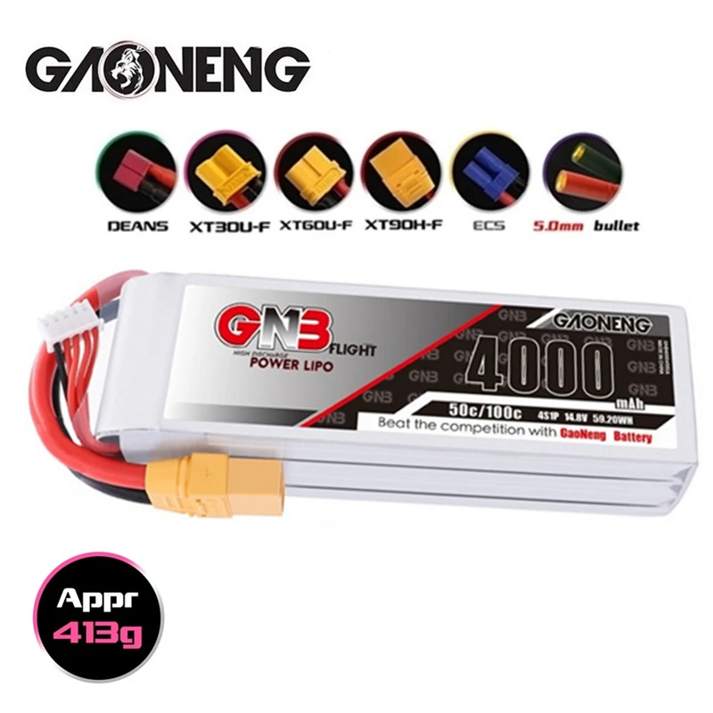 

Gaoneng GNB 4S 14.8V 4000mAh MAX 100C HV Lipo Battery With XT60/XT90/T Plug For FPV Drone RC Helicopter Car Boat UAV RC Parts