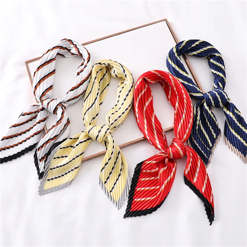 Модный Шелковый квадратный гофрированный шарф для женщин плиссированные шейные