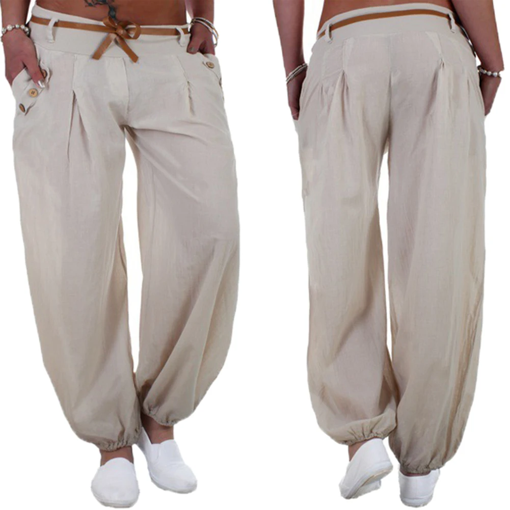 

Fashion Lady Casual Solid Color Button Harem Pants Yoga Trousers with Waistband