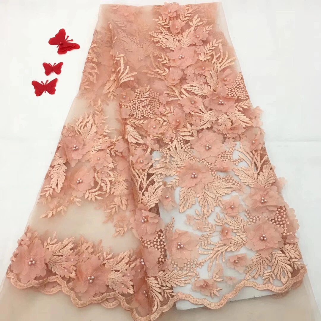 

Bridal Nigerian Wedding Lace Materials 3D Lace Fabric High Quality 2018 African Lace Fabric on Sale Beads Lace Fabric