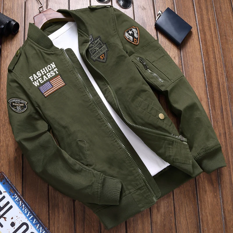 

Spring thin jacket men's coat army green spring and autumn military uniform spring pilot middle aged father work clothes