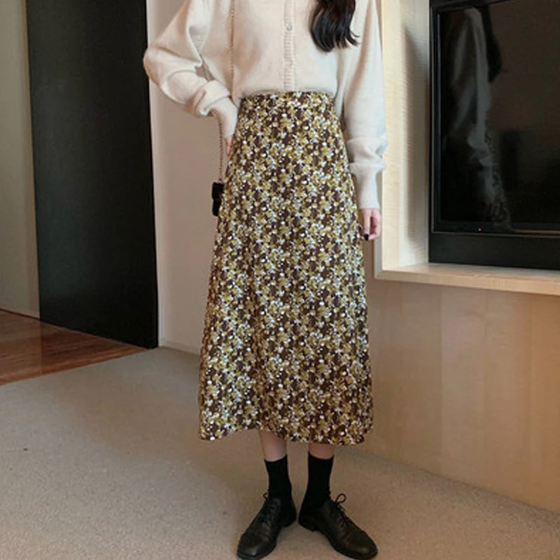 

Женская винтажная юбка до щиколотки, элегантная повседневная трапециевидная юбка с принтом, новинка весны-лета 2020