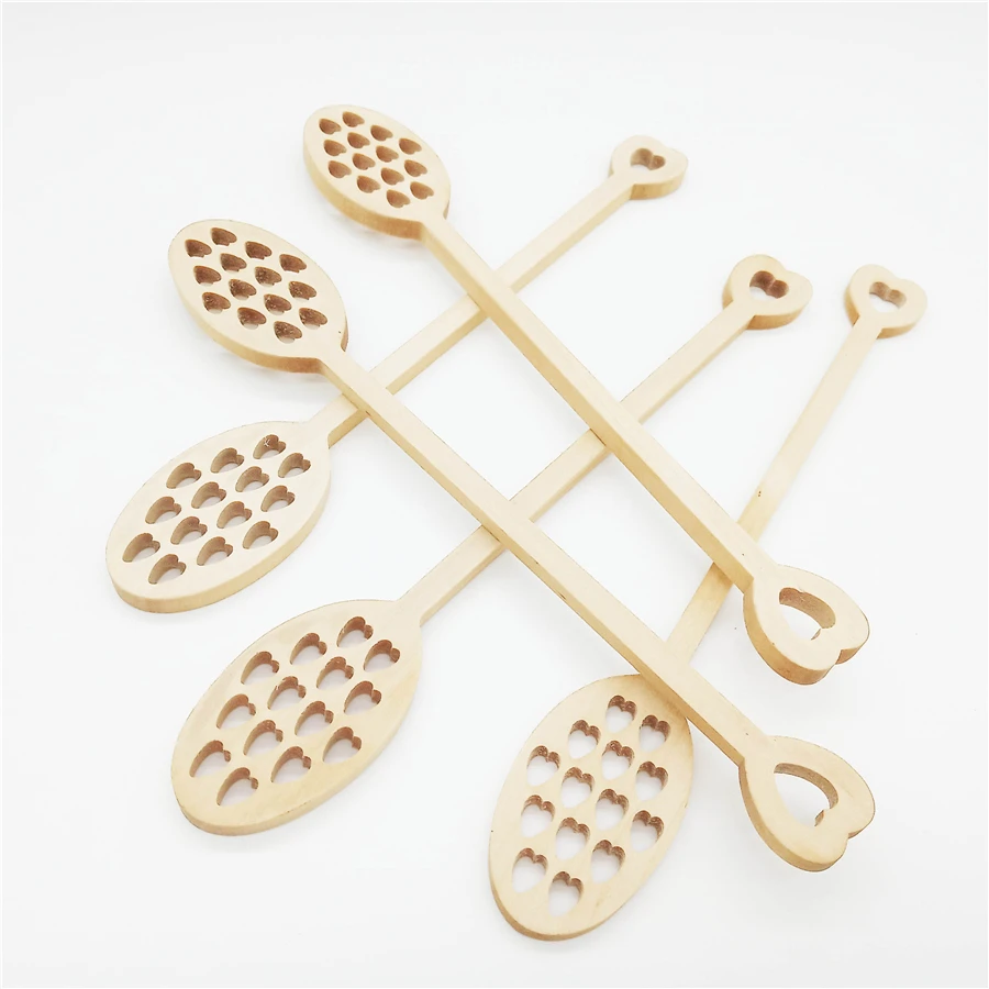 50 pcs Hollow Out Wooden Wood Honey Dipper Sticks, Honey spoon, Server for Honey Jar Dispense Drizzle Honey, Wedding Party Favor