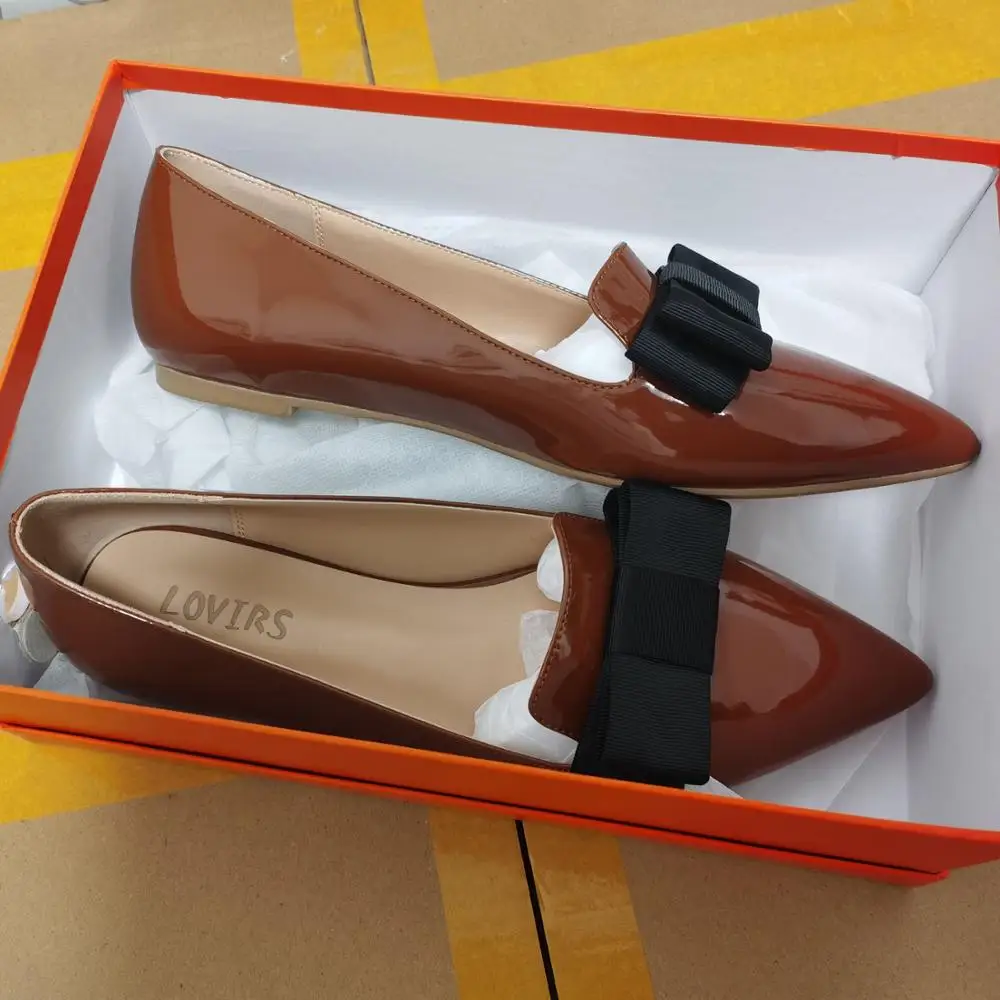 LOVIRS Women Slip on Pointed Toe Shallow Flats Patent Leather Casual Shoes Bowtie Shoes Plus Size US5-15