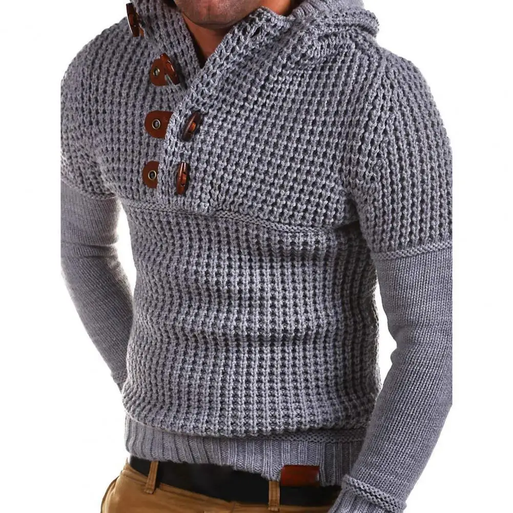 

Men's Pullover Sweaters Retro Buckle Solid Color Plaid V-neck Knitted Sweaters Ribbing Cuffs Warm Vintage Hoodies Clothes