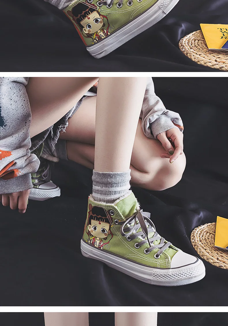 

Add Velvet and Thickened Warm Cotton Shoes, High Top Canvas Shoes, Women's Winter Printed Board Shoes Sneakers Women