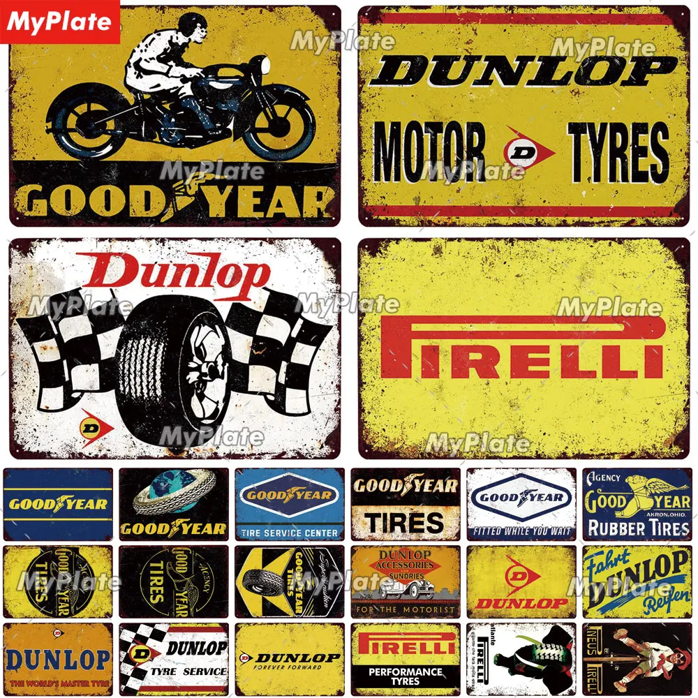 

Motor Tyres Vintage Plaque Tin Sign Fuel Service Metal Sign Wall Decor For Garage Plate Crafts Art Poster TIRE Custom