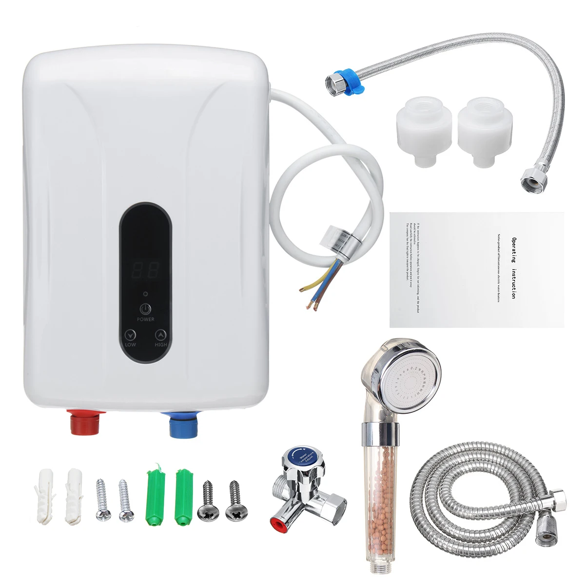 5500 Вт безрезервуарный мгновенный Электрический водонагреватель светодиодный с