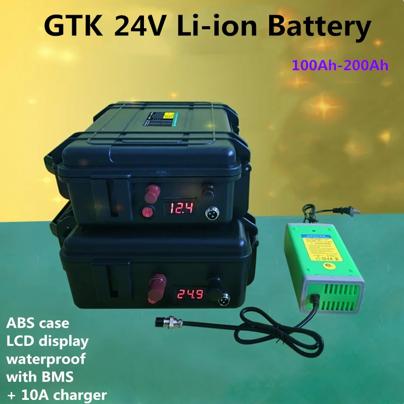 

GTK 24V 100Ah 120Ah 150Ah 180Ah 200Ah lithium Li-ion battery 24v with BMS for RV EV solar storage inverter bike +10A Charger