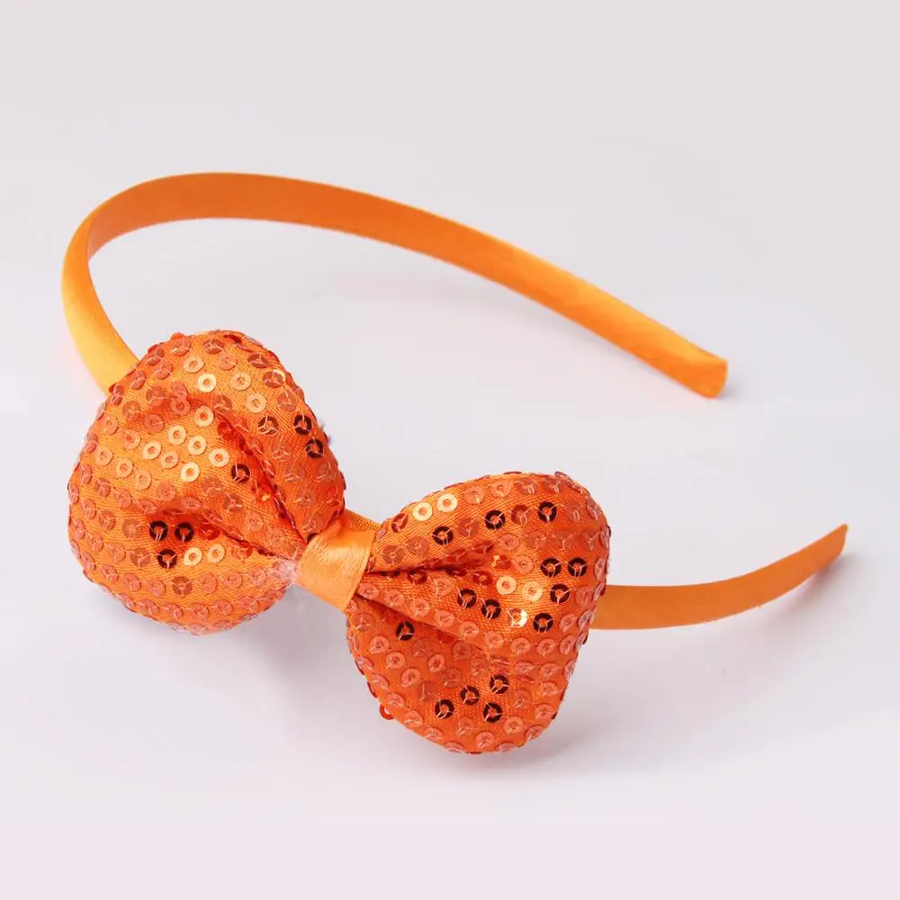Orange headband Meimile резинки для волос для девочек, банты, Детские аксессуары для волос для принцессы, повязка на голову с блестками для девочек, подарки на день рождения - Цвет: Orange headband