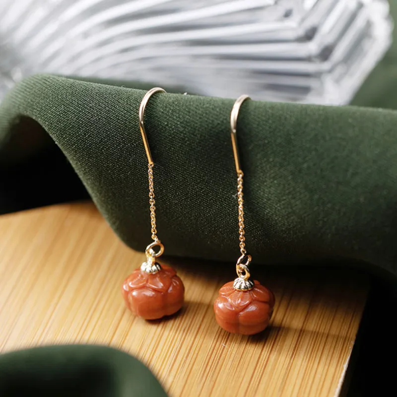 Женские длинные висячие серьги из натурального серебра 925 пробы с фруктовым