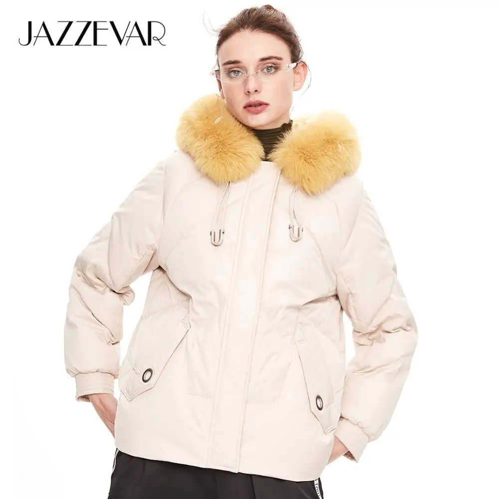 JAZZEVAR 2019 Winter new arrival down jacket women with a fur high quality hood short for winter zipper W9082 |